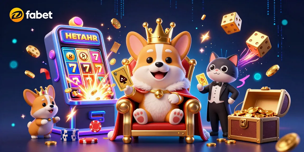 Experience the thrills of fabet with an animated royal corgi and vibrant casino elements in this creative scene.