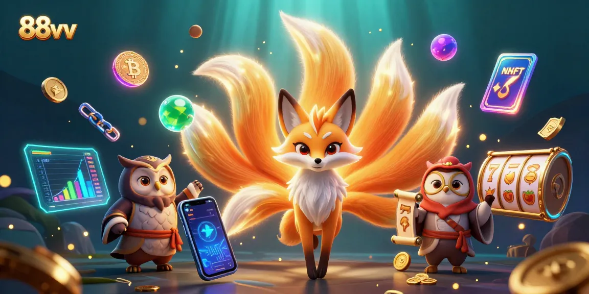 Engage with vibrant 88vv gaming magic featuring a nine-tailed fox and crypto elements